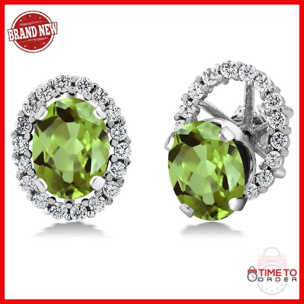 Sterling Silver 8x6mm Oval Gemstone Stud Earrings with Removable Halo Jackets